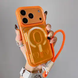 Dteck - Magnetic Mag Safe Wallet Case for Apple iPhone 17 Pro,Rugged Matte Cover with Detachable Card Holder & Lanyard - Orange