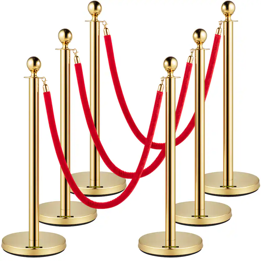 Red Crowd Control Post VEVOR Velvet Ropes and Posts, 5 ft/1.5 m Red Rope, Stainless Steel ...