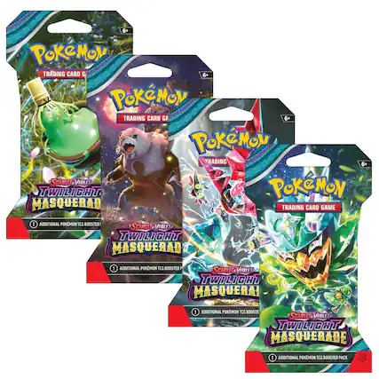 6+ Pokémon TRADING CARD GAME
6+ Pokémon TRADING CARD GAME
6+ Pokémon TRADING CARD GAME
6+ SCARLET & VIOLET TWILIGHT MASQUERAD TRADING CARD GAME
1 ADDITIONAL POKÉMON TCG BOOSTER
SCARLET & VIOLET TWILIGHT MASQUERAD
1 ADDITIONAL POKÉMON TCG BOOSTER
SCARLET & VIOLET TWILIGHT MASQUERAD
1 ADDITIONAL POKÉMON TCG BOOSTER PACK