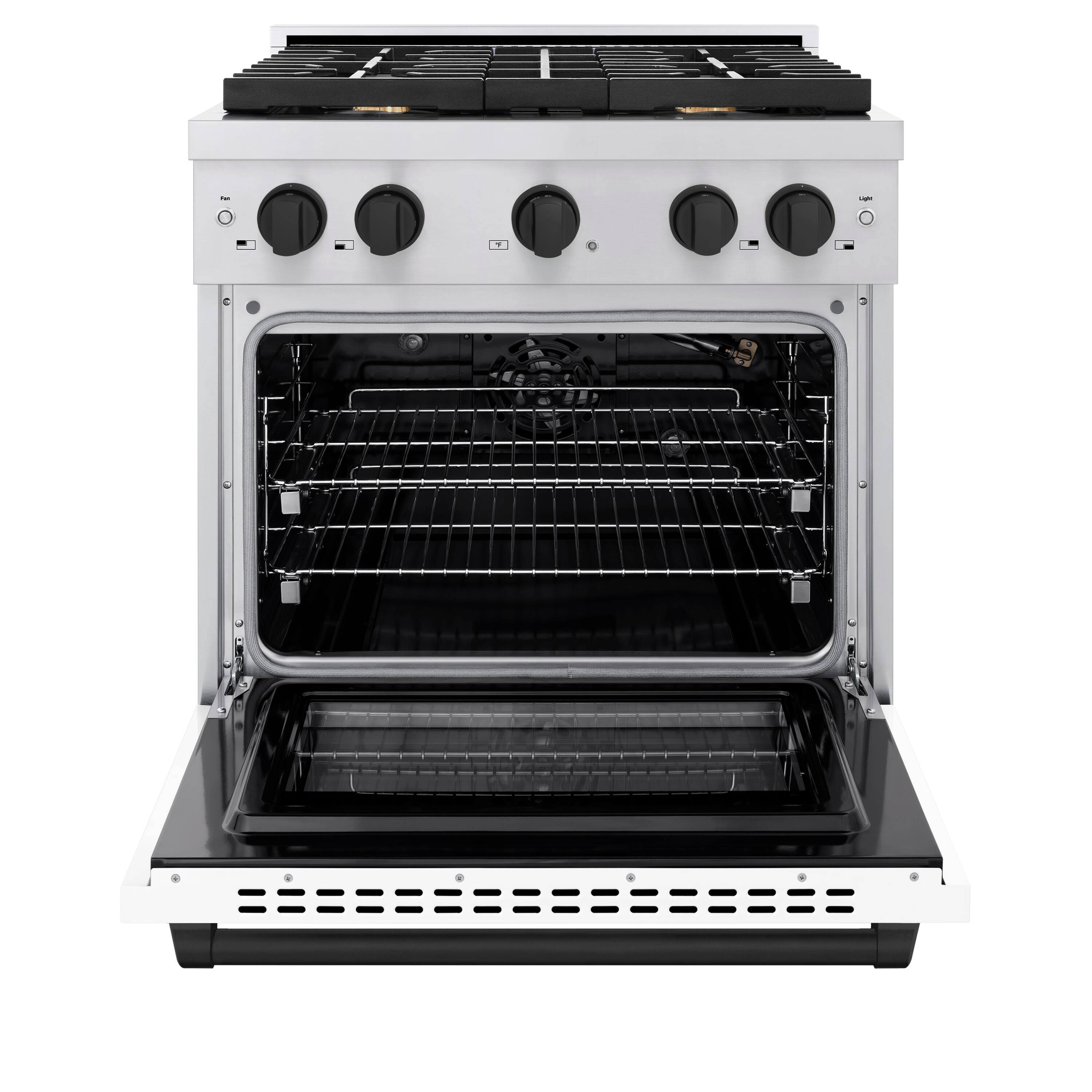 Angle. ZLINE - Autograph 30" Paramount Gas Range w/ 4 Burners & White Door w/ Black Accents (SGRZ-WM-30-MB) - White.