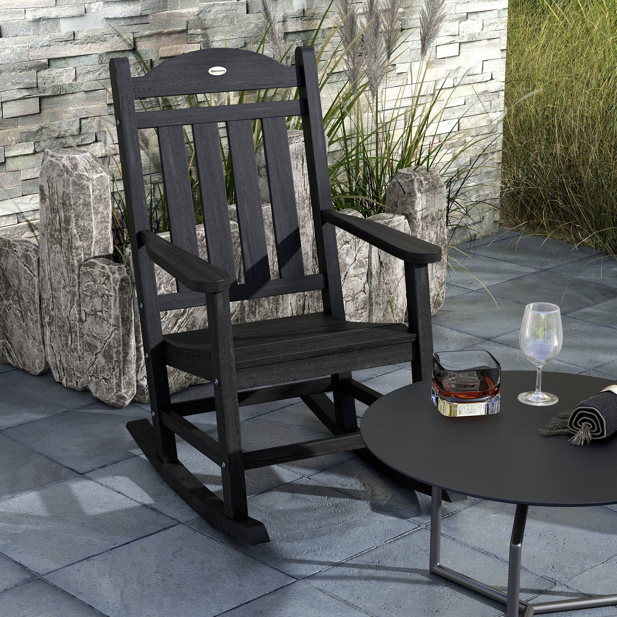 Alt View 4. Outsunny - 2 Pieces Outdoor Rocking Chair, All Weather-Resistant HDPE Rocking Patio Chairs with Rustic High Back, Armrests - Black.