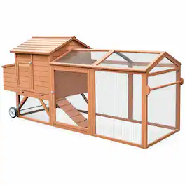 RYHNUYNE - Wooden Chicken Coop, Portable Hen House with Wheels, Nesting Box, Outdoor Run, Natural