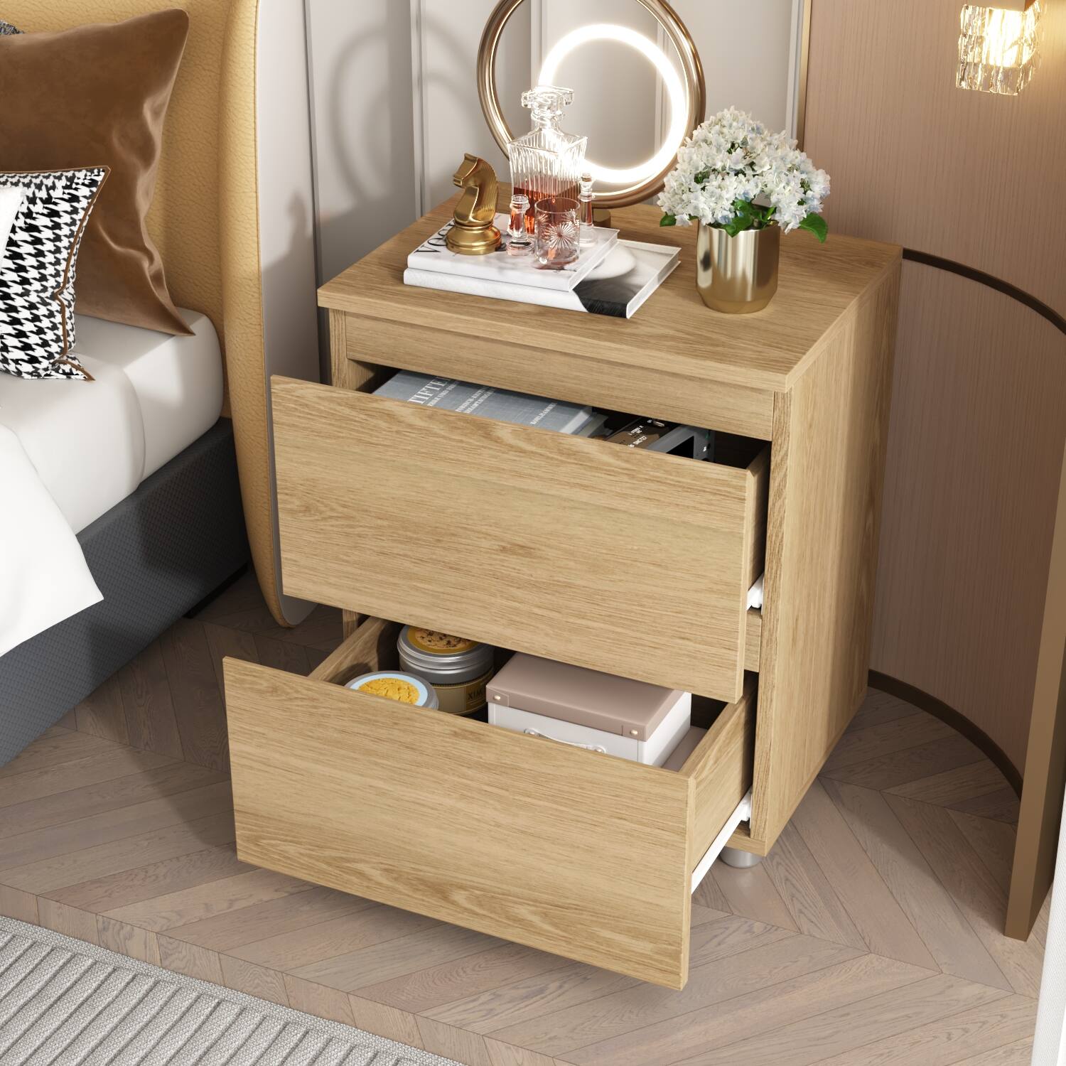 Alt View 5. FUFU & GAGA - FUFU&GAGA 2 - Drawer Nightstand: Minimalist Bedroom Storage Solution - Wooden.