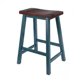 Winsome Wood - Satori Saddle Seat Counter Stool - Walnut/Rustic Teal