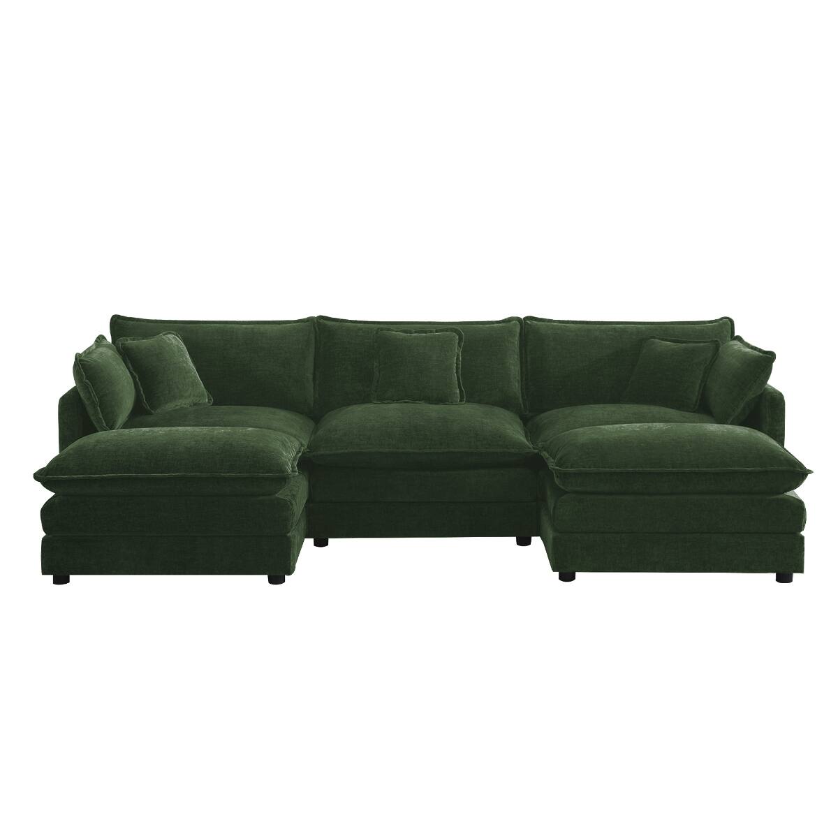 Left. Ropilly - Ropilly U Shaped Sectional Sofa, Green Chenille 3 Seater Convertible Corner Couch with Reversible Footrest - Green.