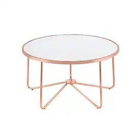 Manhattan Lane - Striking Coffee Table, Frosted Glass & Rose Gold - Glass & Copper