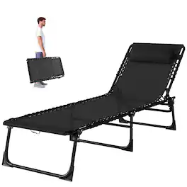 Outsunny - Chaise Lounge Pool Chair with 4-Position Reclining Back, Pillow - Black