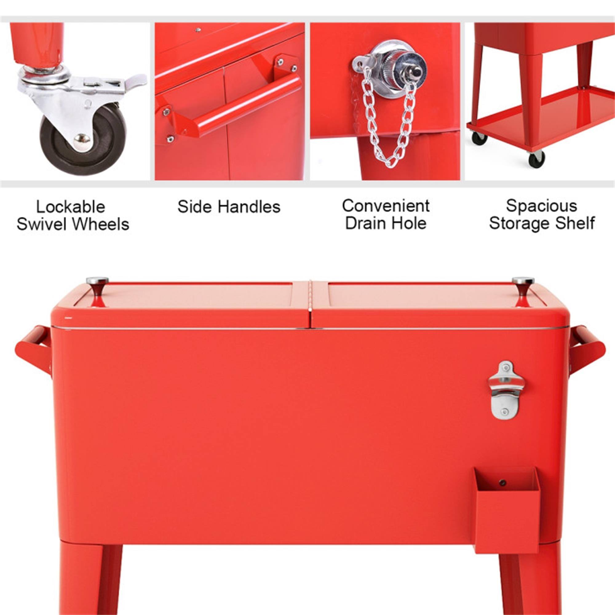 - Lockable Swivel Wheels
- Side Handles
- Convenient Drain Hole
- Spacious Storage Shelf