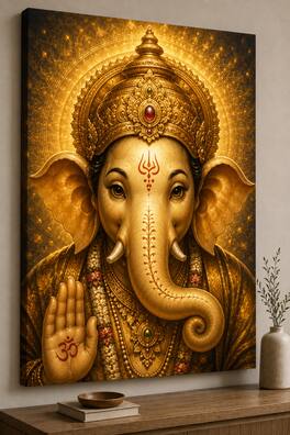 FC Design - Large Divine Ganesha Blessing Canvas Print 24x36" Spiritual Mandala Fantasy Hindu Art Painting Home Wall Decor - MultiColor
