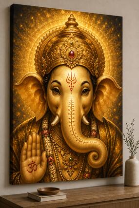 Front. FC Design - Large Divine Ganesha Blessing Canvas Print 24x36" Spiritual Mandala Fantasy Hindu Art Painting Home Wall Decor - MultiColor.