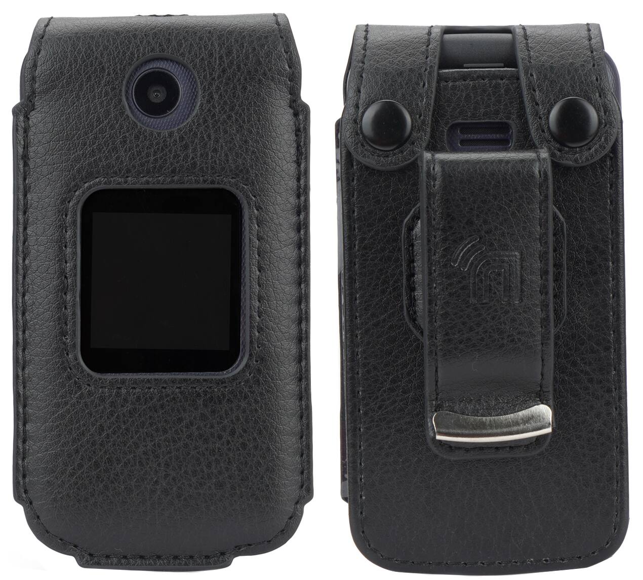 Alt View 8. Nakedcellphone - Vegan Leather Case with Belt Clip for Alcatel Go Flip 4, TCL FLIP Pro, TCL Classic, TCL Flip Go - Black.