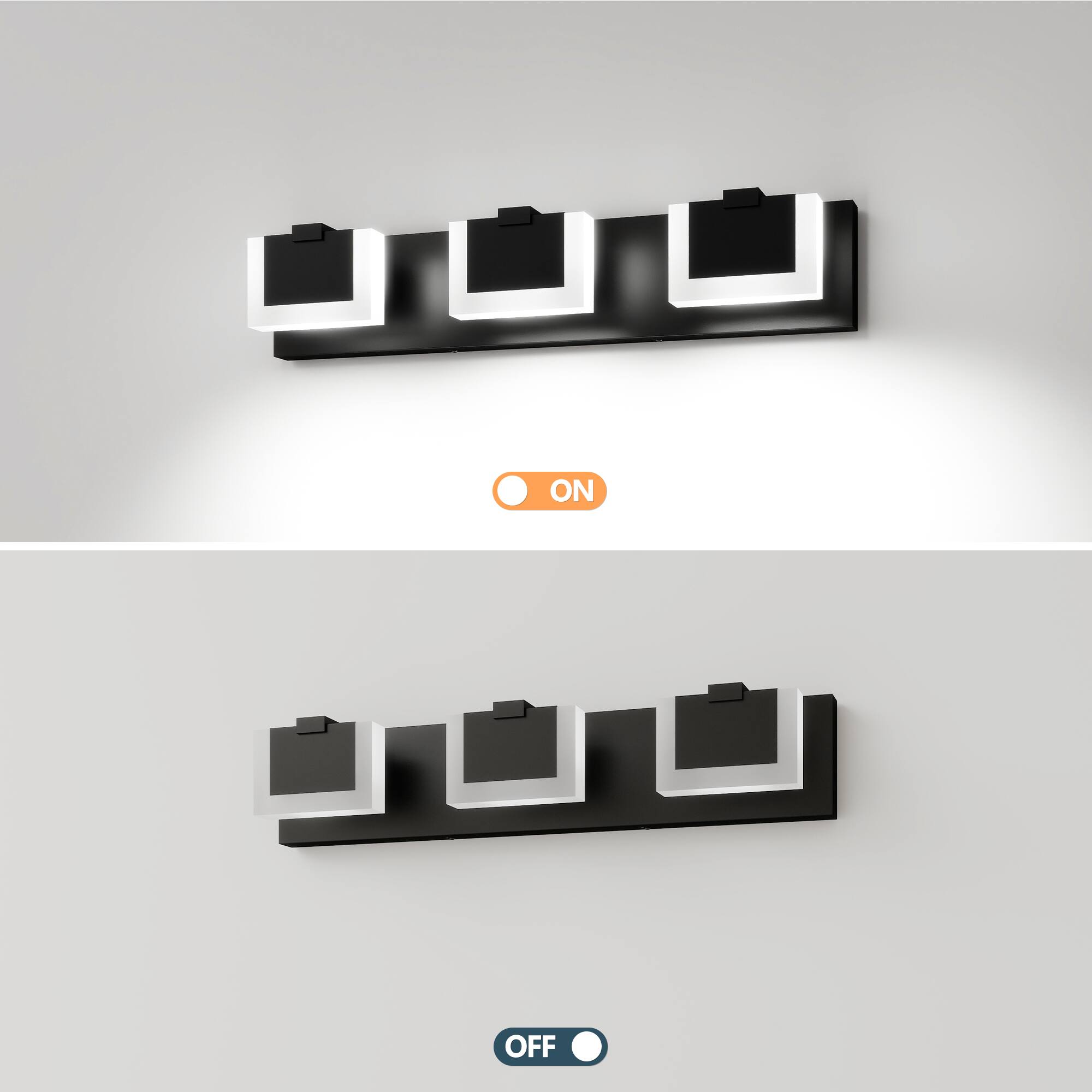 Alt View 1. HOMLUX - 22.05 in.  3 Lights Black LED Vanity Light Bar with Acrylic Shade.