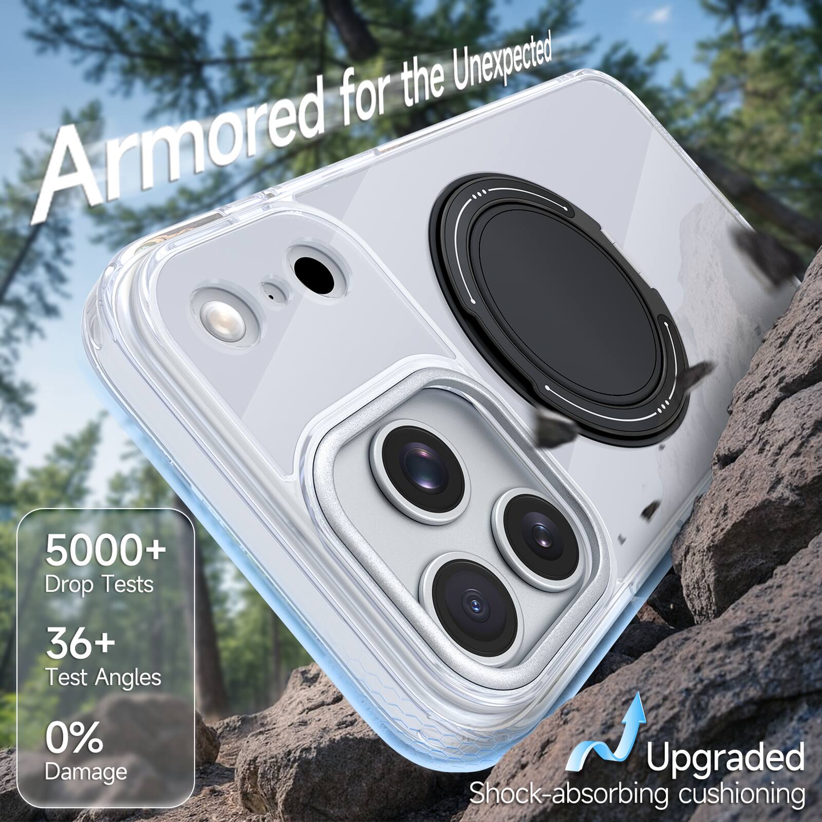 Armored for the Unexpected

5000+ Drop Tests  
36+ Test Angles  
0% Damage  
Upgraded Shock-absorbing cushioning