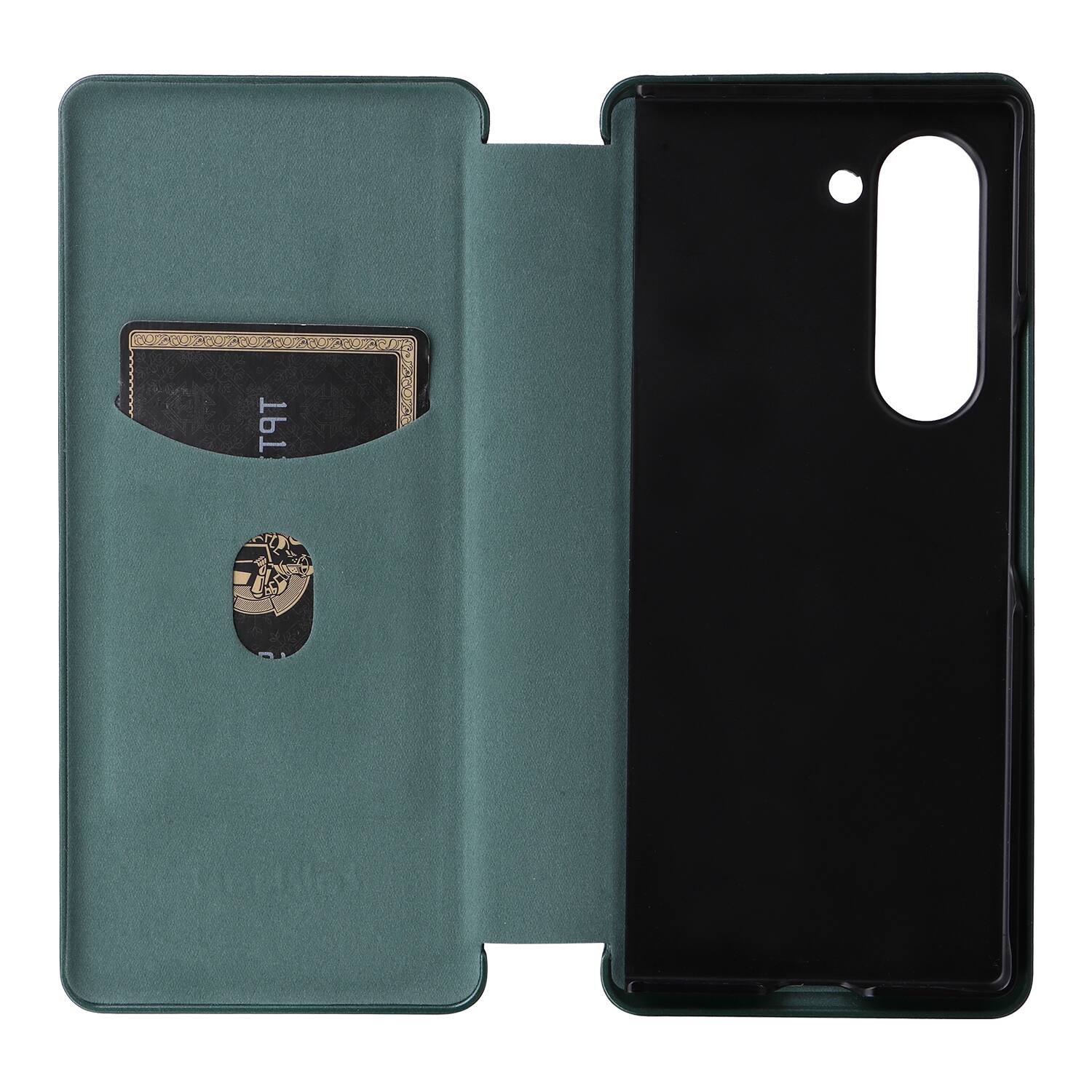 Angle. Dteck - Carbon Fiber Texture Folio Phone Case for Samsung Galaxy Z Fold6,PU Leather Magnetic Closure Hidden Card Slot Flip Cover - Green.
