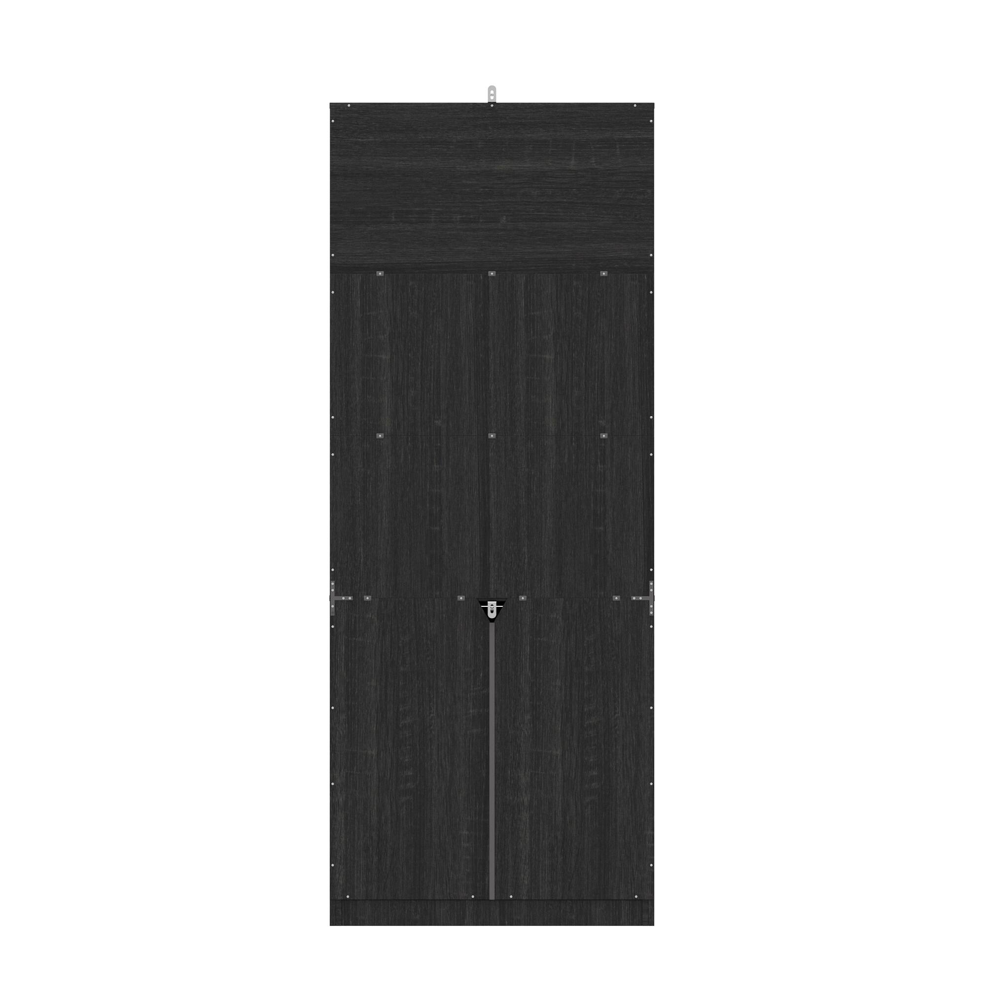 Back. Famapy - Famapy Retro Glass - Door Storage Cabinet with Drawers & Anti - Tip - Black.