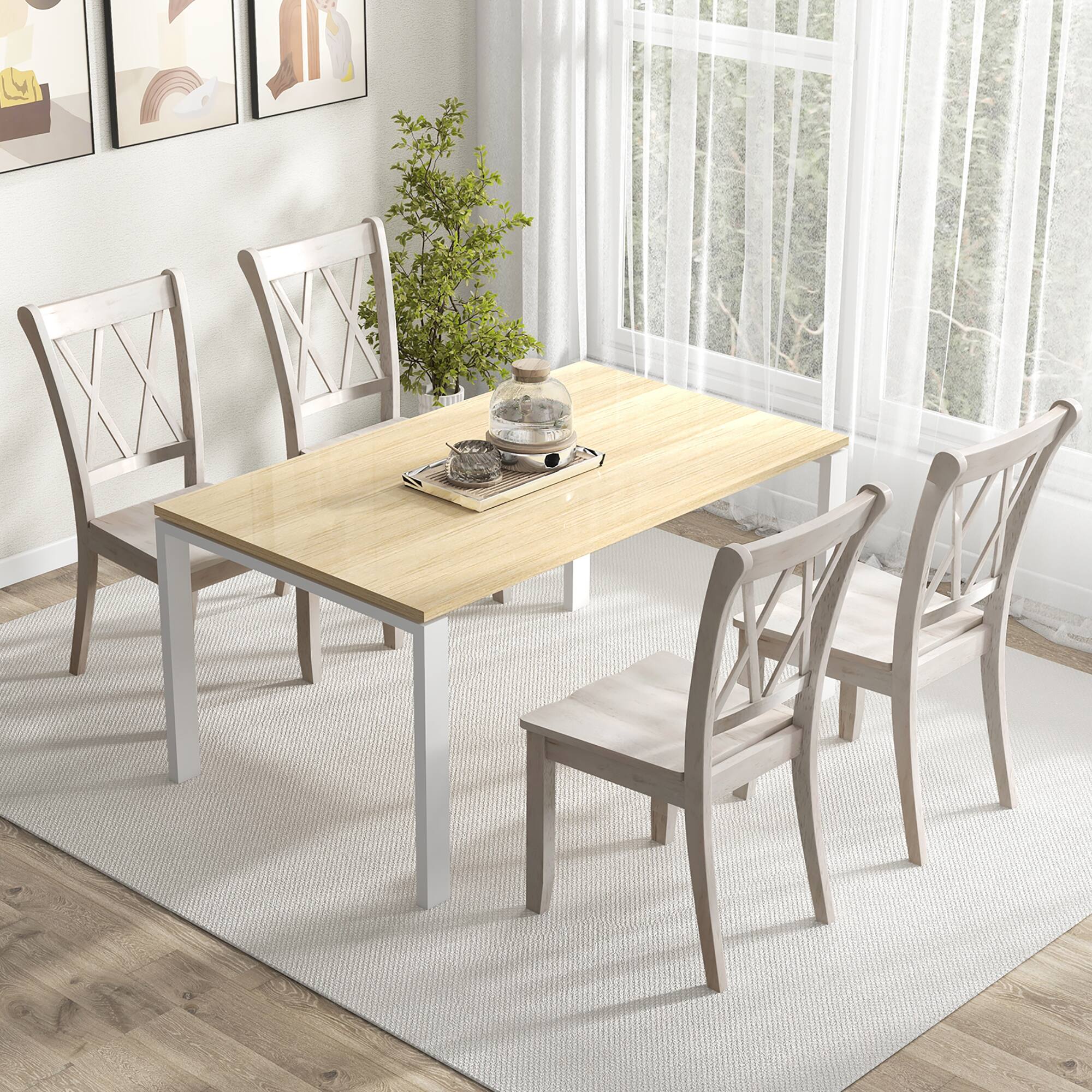 Alt View 1. Gymax - Gymax Solid Wood Dining Chair Set of 4 Armless Kitchen Chairs w/ Rubber Wood Frame Cross Back - White.