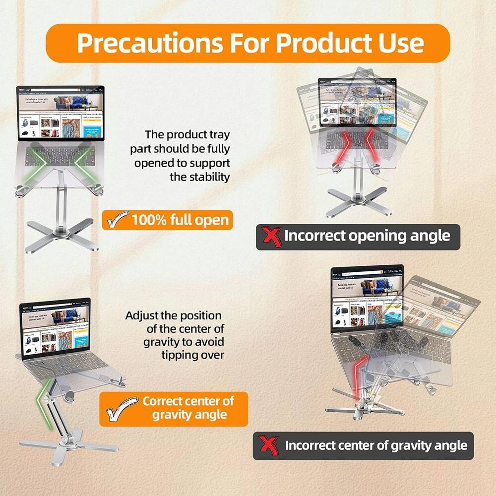 Precautions For Product Use

- The product tray part should be fully opened to support the stability
  - 100% full open
  - Incorrect opening angle

- Adjust the position of the center of gravity to avoid tipping over
  - Correct center of gravity angle
  - Incorrect center of gravity angle