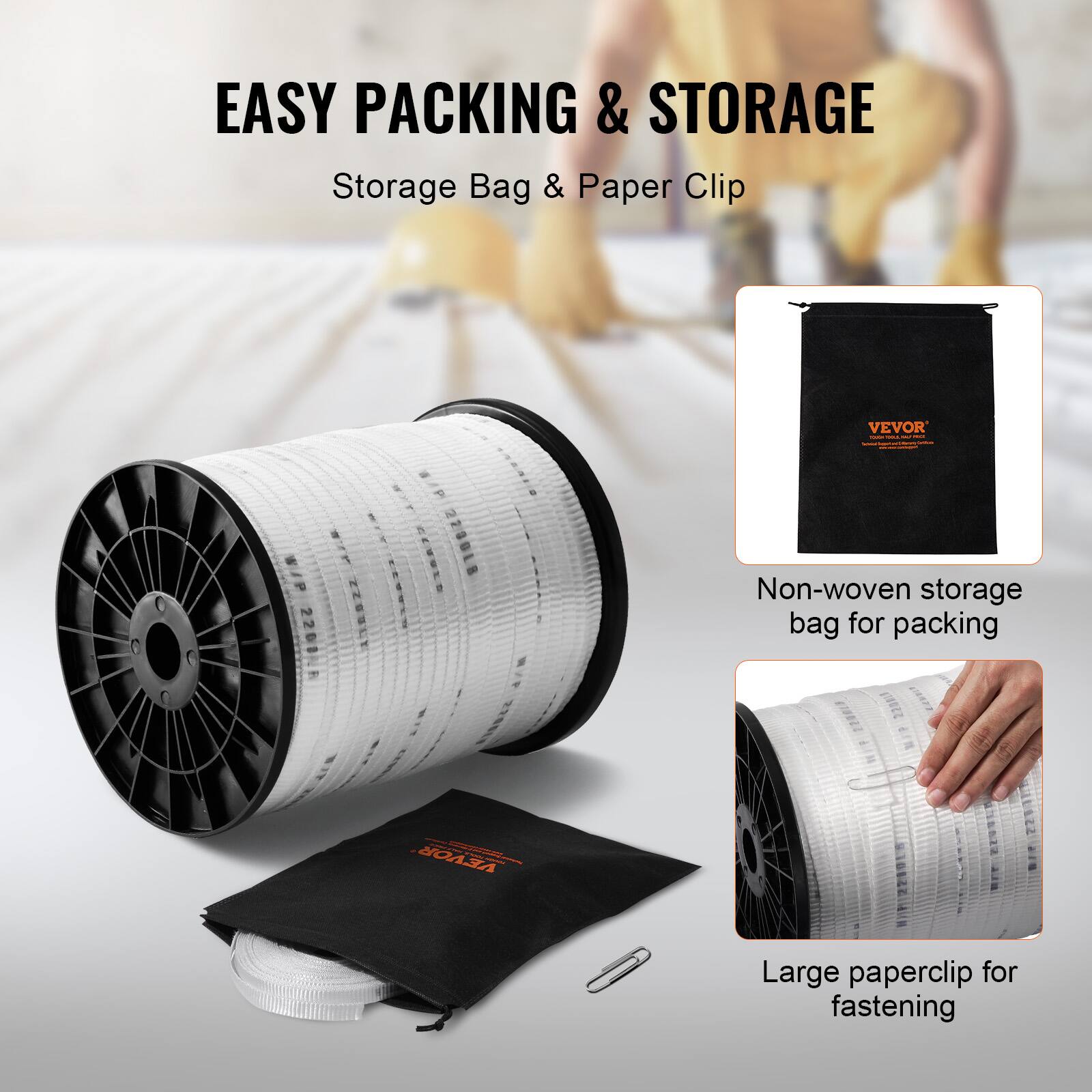 EASY PACKING & STORAGE  
Storage Bag & Paper Clip  

Non-woven storage bag for packing  
Large paperclip for fastening