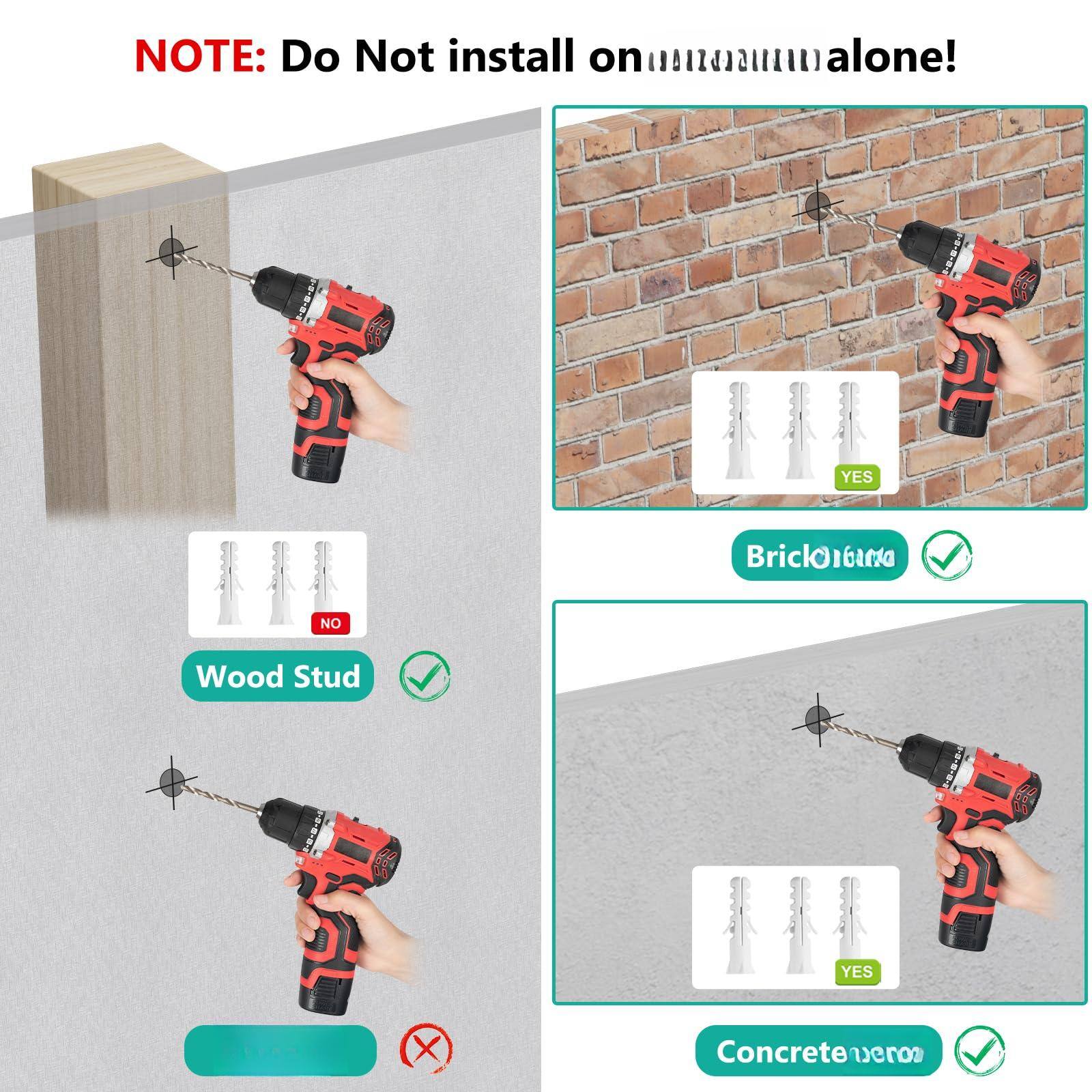 NOTE: Do Not install on CA5CLIRA alone!

- Wood Stud: NO
- Brick/Concrete: YES
- Concrete: YES