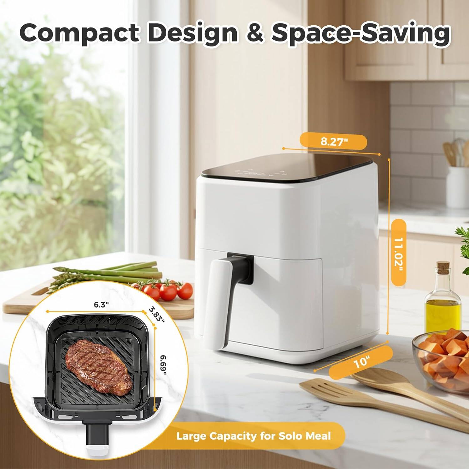 Compact Design & Space-Saving

8.27" 11.02" 6.3" 3.83" 6.69" 10"

Large Capacity for Solo Meal