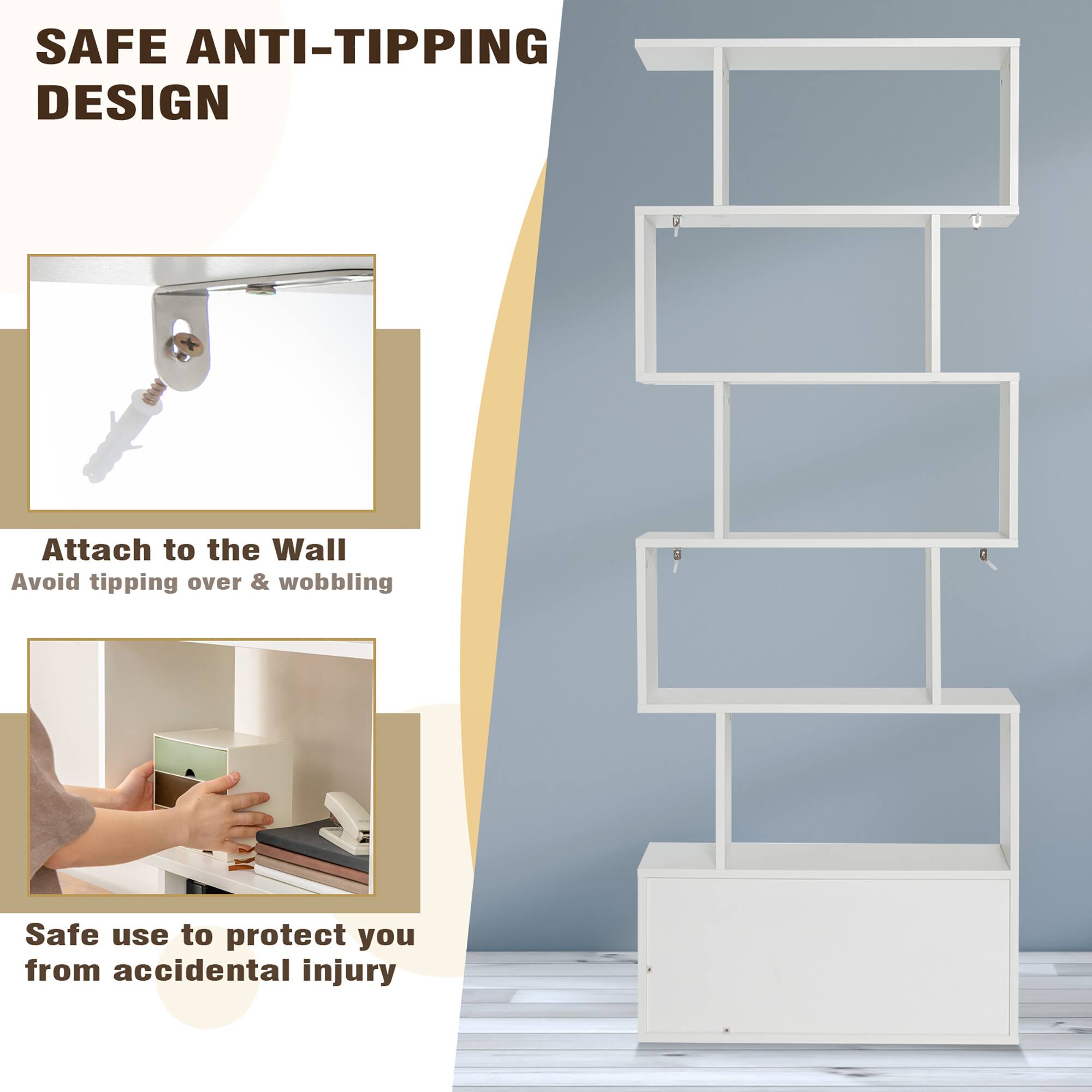 SAFE ANTI-TIPPING DESIGN

Attach to the Wall
Avoid tipping over & wobbling

Safe use to protect you from accidental injury