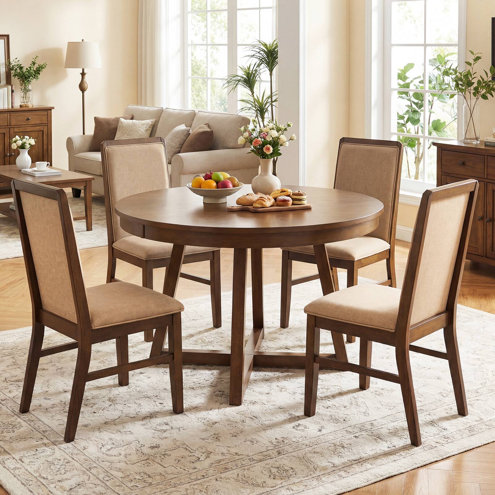 Alt View 3. Gymax - Gymax Upholstered Dining Chairs Set of 4 w/ Solid Rubber Wood Legs for Dining Room - Brown.