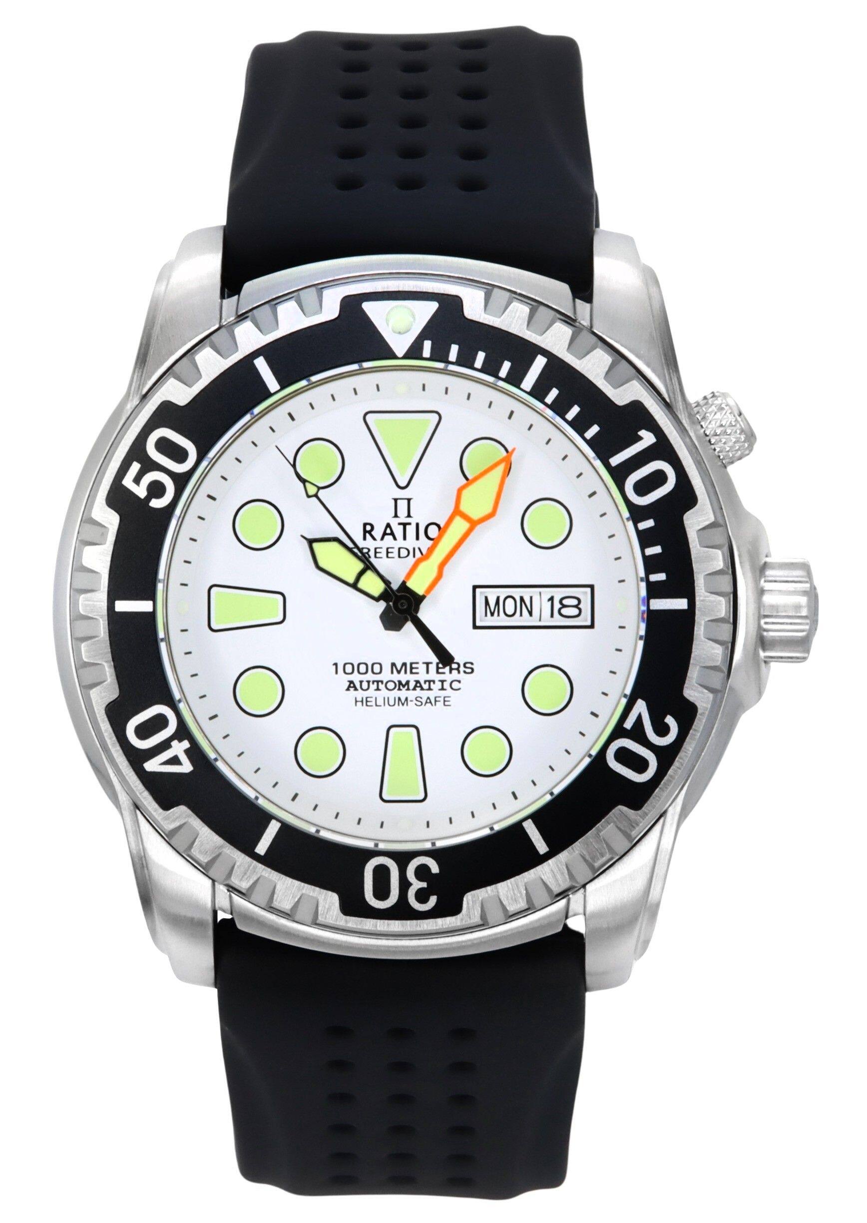 RATIO - FreeDiver Version 02 Helium Safe 1000M Sapphire Automatic White Dial 1068HA90-34VA-WHT-V02 Men's Watch - Black and white