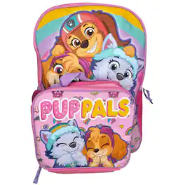 Paw Patrol - 16" Girls School Backpack with Large Front Pocket & Rectangular Lunch Bag - Pink