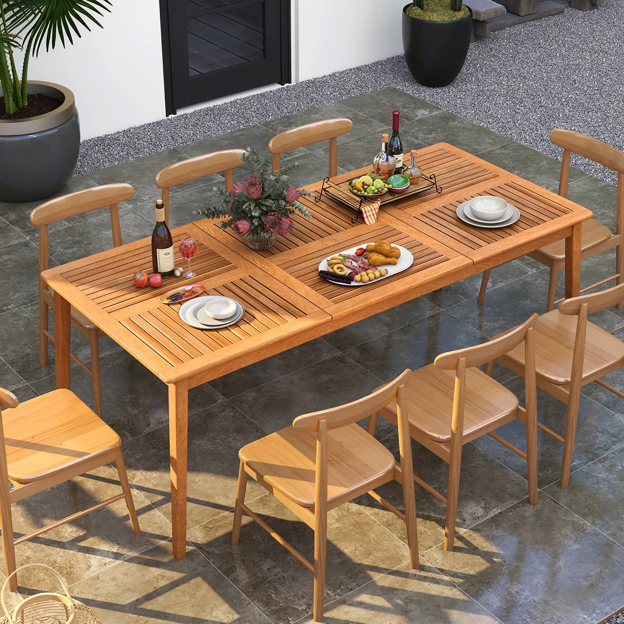 Alt View 3. Gymax - Gymax 8-Person Outdoor Acacia Wood Dining Table w/ 1.96'' Umbrella Hole Rectangular - Natural.