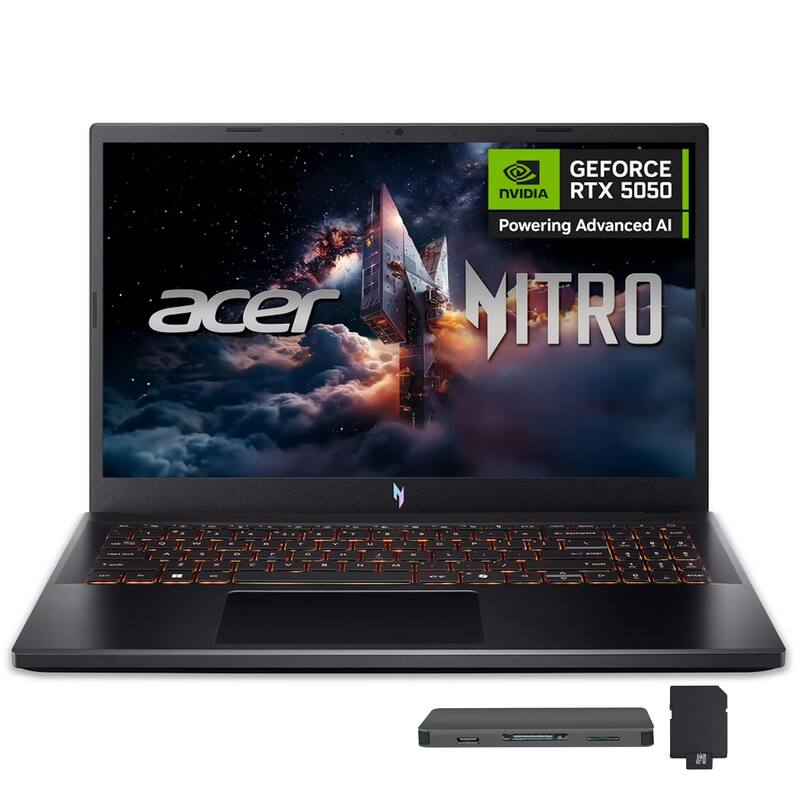 Acer - Nitro V 15.6" FHD 165Hz Gaming Laptop,Intel i5-13420H,32GB RAM,1TB SSD+1TB Dock Set,RTX 5050,Backlit,Win 11 - Black