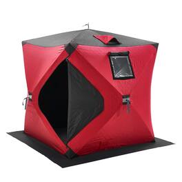 VEVOR - Portable Ice Shelter, 1-2 Person Insulated Pop-Up Ice Fishing Tent, 24 Square Feet Fishable Area, Thermal Ice Shanty - Red