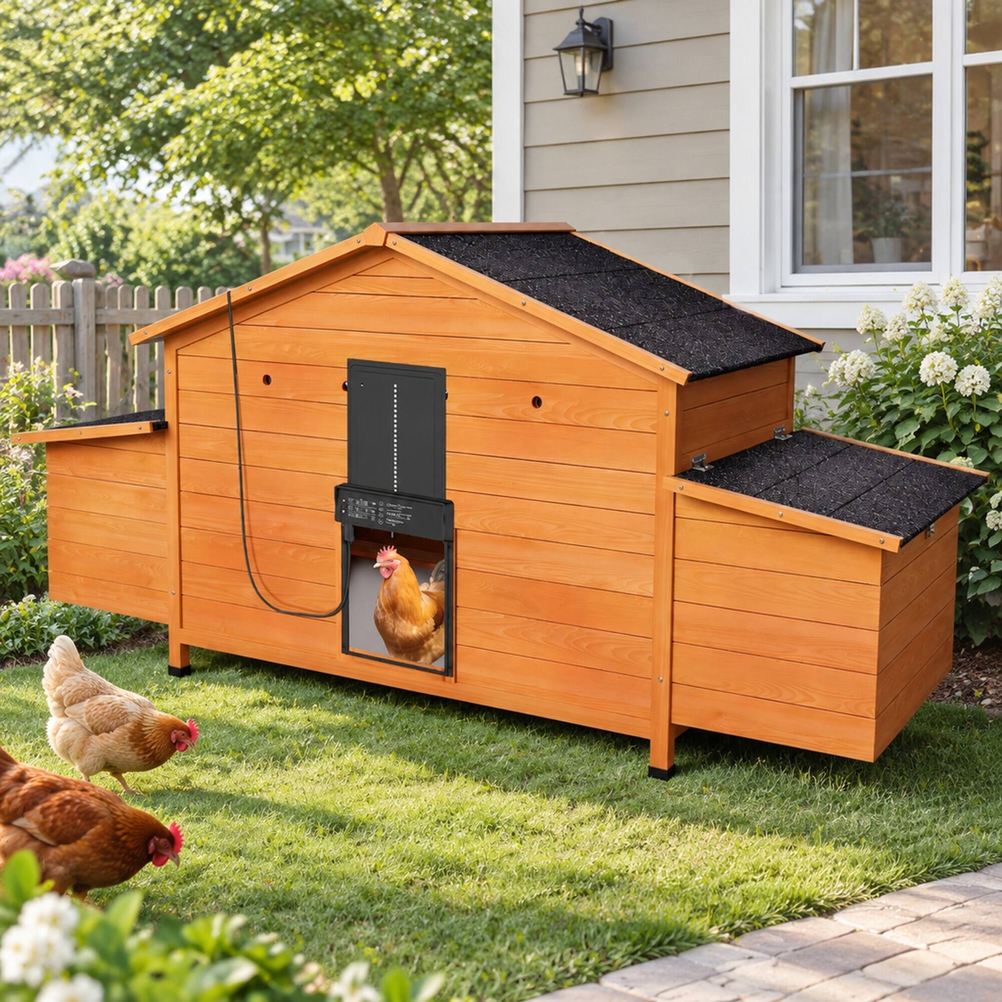 RYHNUYNE Automatic Chicken Coop, Solid Wood Hen House, Solar Door ...