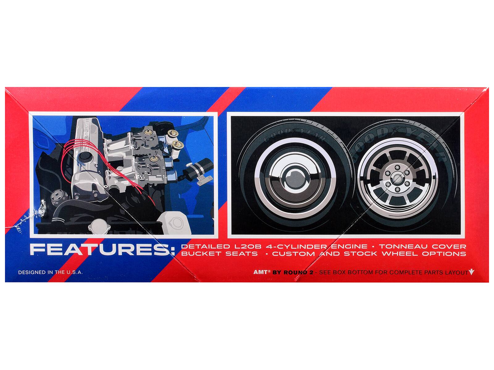 GOODYEAR DETAILED L2OB 4-CYLINDER ENGINE TONNEAU COVER FEATURES: BUCKET SEATS CUSTOM AND STOCK WHEEL OPTIONS DESIGNED IN THE U.S.A. AMT* BY ROUND 2 - SEE BOX BOTTOM FOR COMPLETE PARTS LAYOUT