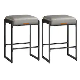 Songmics Home - Bar Stools Set of 2, Counter Height Bar Stools, Synthetic Leather with Stitching, Mid-Century Modern Counter Stools - Dove