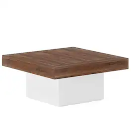 Kadyn - Center Coffee Table, Living Room Table Square, Farmhouse Cocktail Table with LED Light - Brown & White