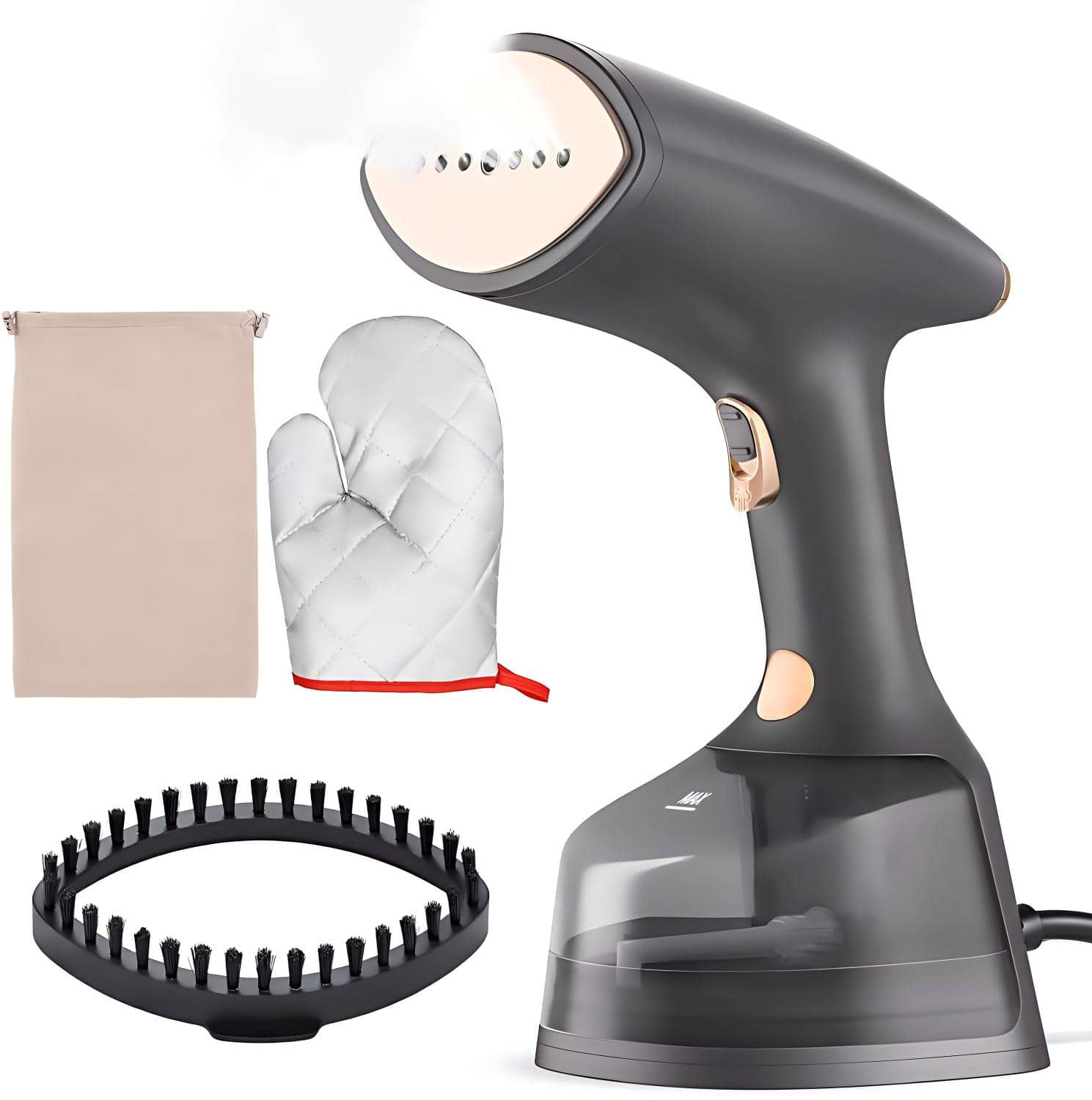 Luckbyte - Handheld Garment Steamer 1800W with 2 Steam Levels Fast Heating Portable for Home and Travel - Gray