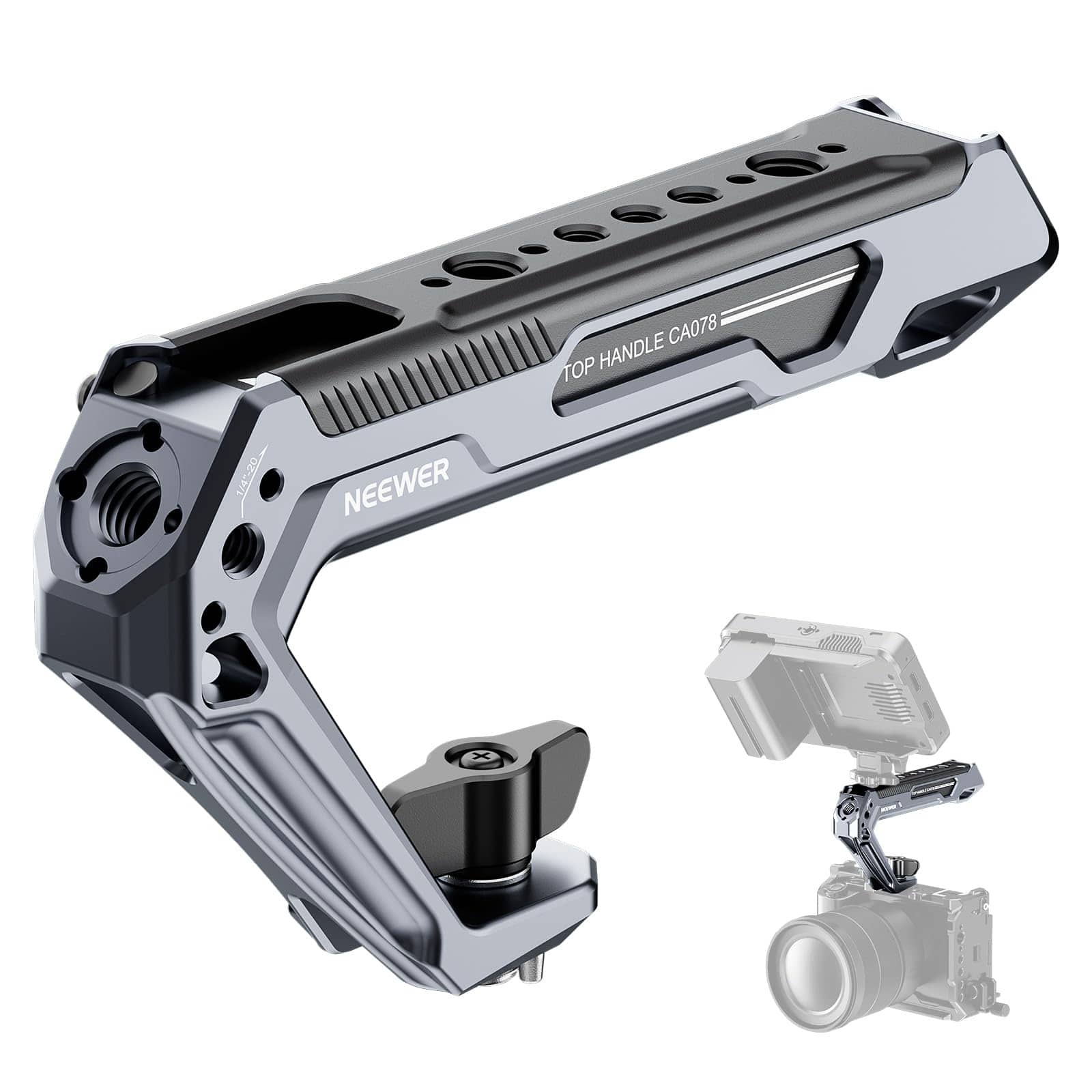 Neewer - All Metal Camera Top Handle, 3/8" ARRI Pins, 1/4" & 3/8" Threads, Cold Shoes, CA078