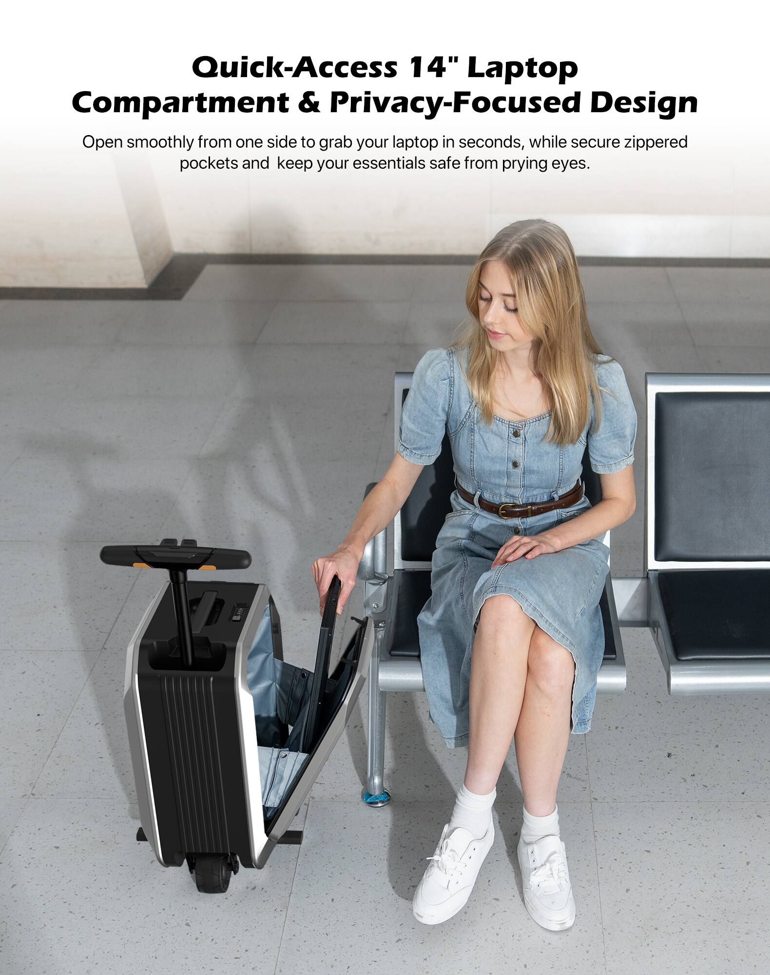 Quick-Access 14" Laptop Compartment & Privacy-Focused Design

Open smoothly from one side to grab your laptop in seconds, while secure zippered pockets and keep your essentials safe from prying eyes.