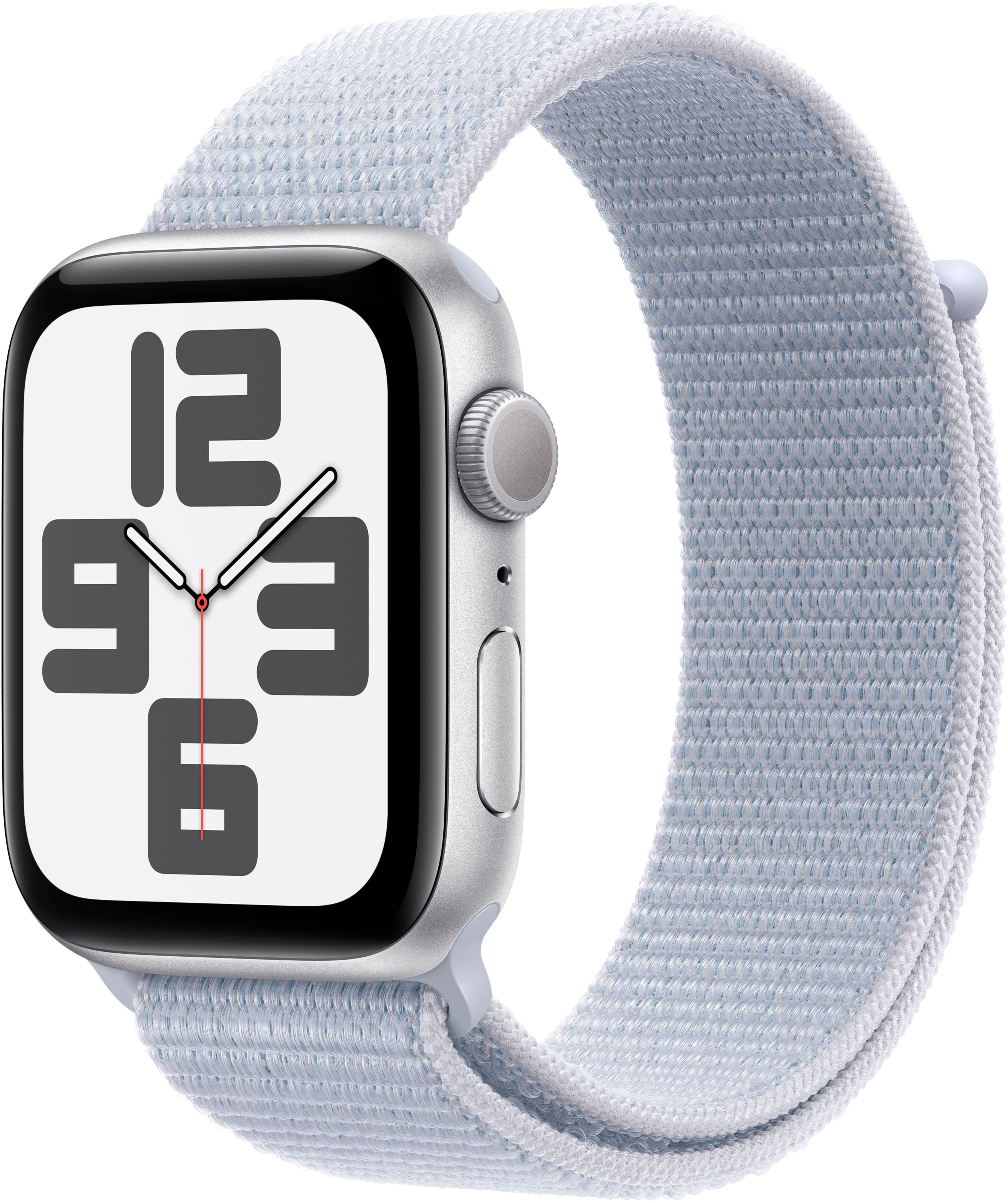 Apple Watch SE 2nd Generation (GPS) 44mm Aluminum Case with Blue Cloud Sport Loop - Silver - (2024) - Angle_Zoom
