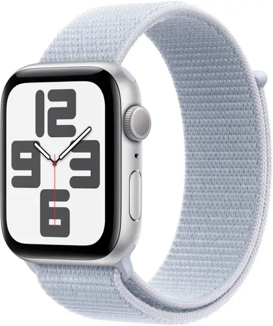 Apple Watch SE 2nd Generation GPS 44mm Aluminum Case with Blue Cloud Sport Loop Silver 2024 MXET3LL A Best Buy