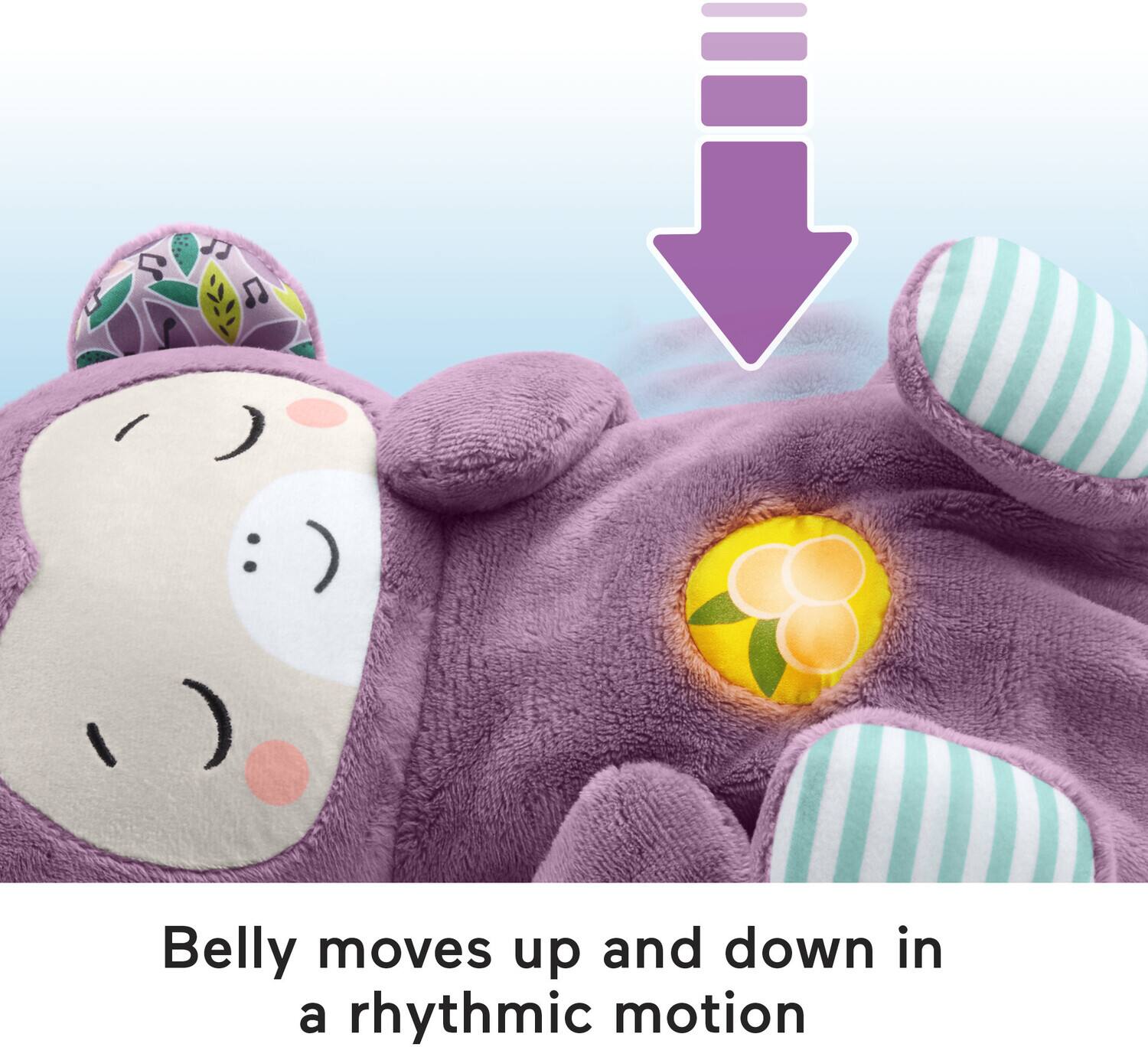 Belly moves up and down in a rhythmic motion