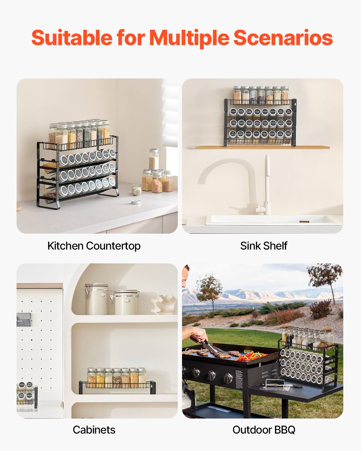 Suitable for Multiple Scenarios

- Kitchen Countertop
- Sink Shelf
- Cabinets
- Outdoor BBQ