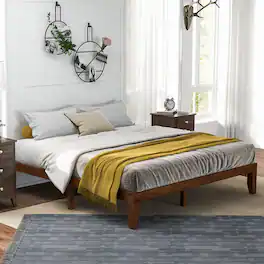 Costway - King Wooden Platform Bed 14" Slats Support Mattress Foundation - Brown Cherry