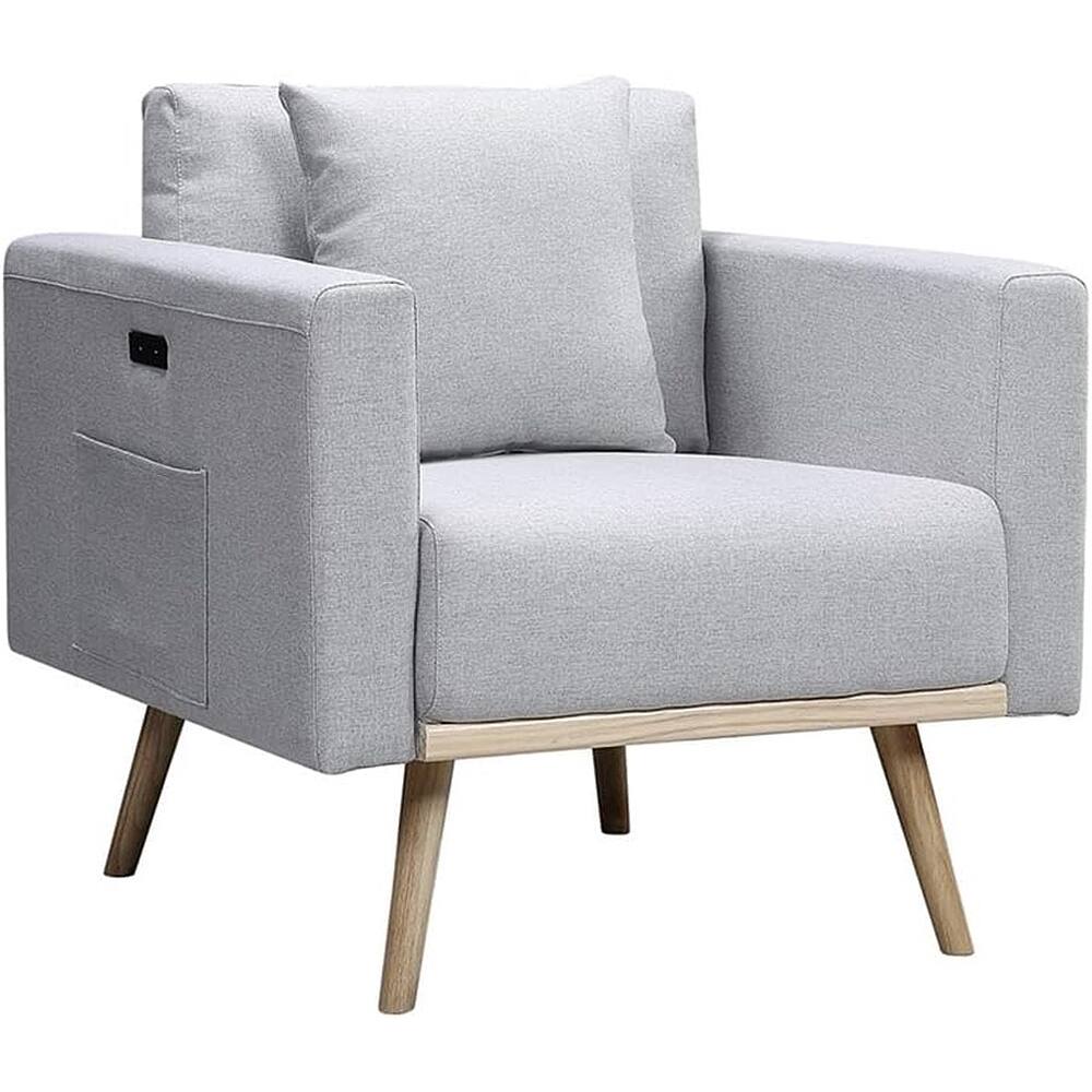 Front. Lilola Home - Easton Light Gray Linen Fabric Chair - Light Gray.