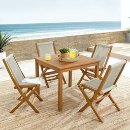 Vienna 5-Piece Outdoor Patio Teak Wood Dining Set with Rope Folding Chairs by Modway - Natural Natural