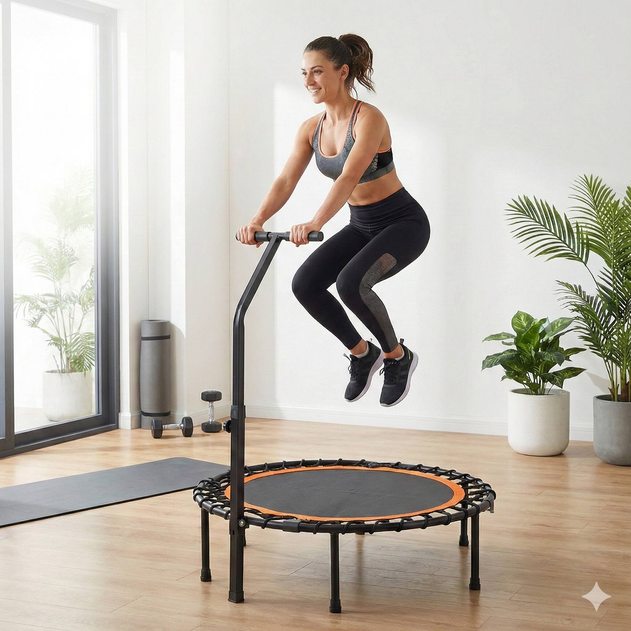 Alt View 2. Loheer - Foldable Mini Exercise Trampoline with Handlebar for Indoor and Outdoor Cardio Workout - Black.