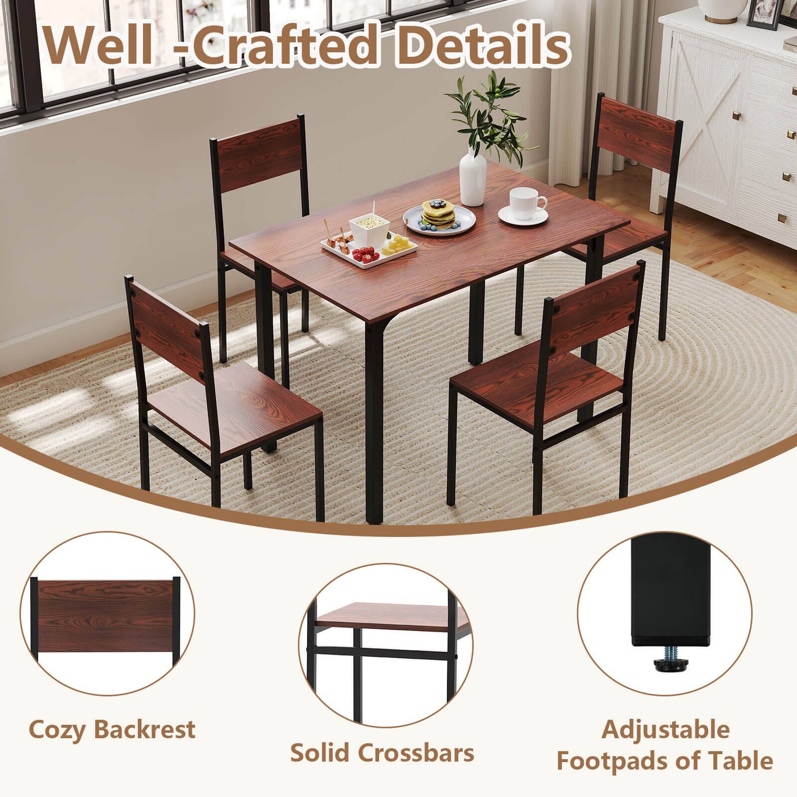 Well-Crafted Details: Cozy Backrest, Solid Crossbars, Adjustable Footpads of Table