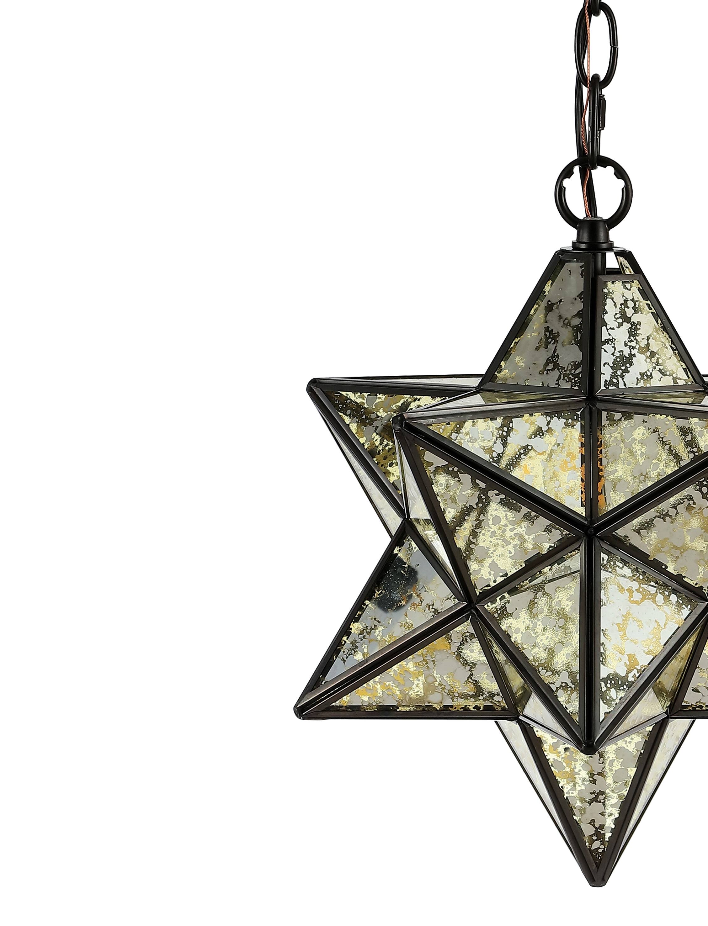 Alt View 3. Jonathan Y - Stella 12" Moravian Star Metal/Clear Glass LED Pendant, Oil Rubbed Bronze/Mercury Glass - Oil Rubbed Bronze.