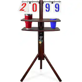 Swooc Games - Cornhole Score Keeper & Other Yard Games - Weather Resistant - Cornhole Scoreboard With Drink Holder & Bottle Opener - Brown