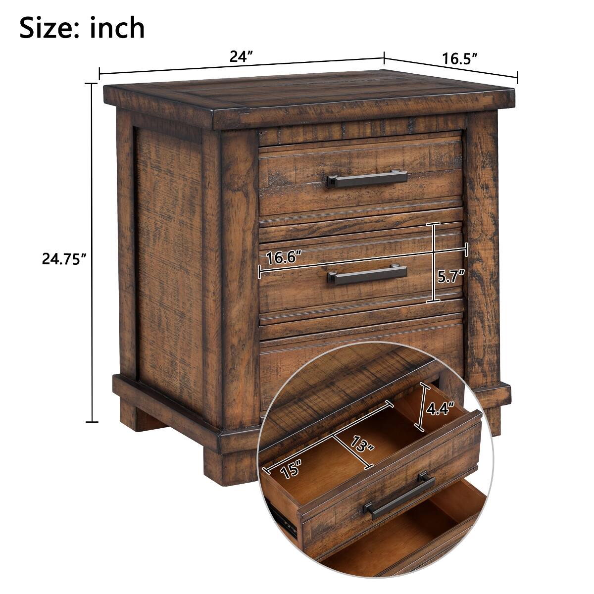 Size: inch  
24"  
16.5"  
24.75"  
16.6"  
5.7"  
15"  
13"  
4.4"